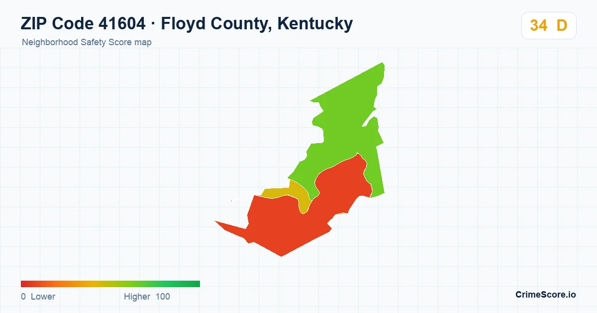 ZIP Code 41604 in Floyd County, Kentucky neighborhood Safety Score map
