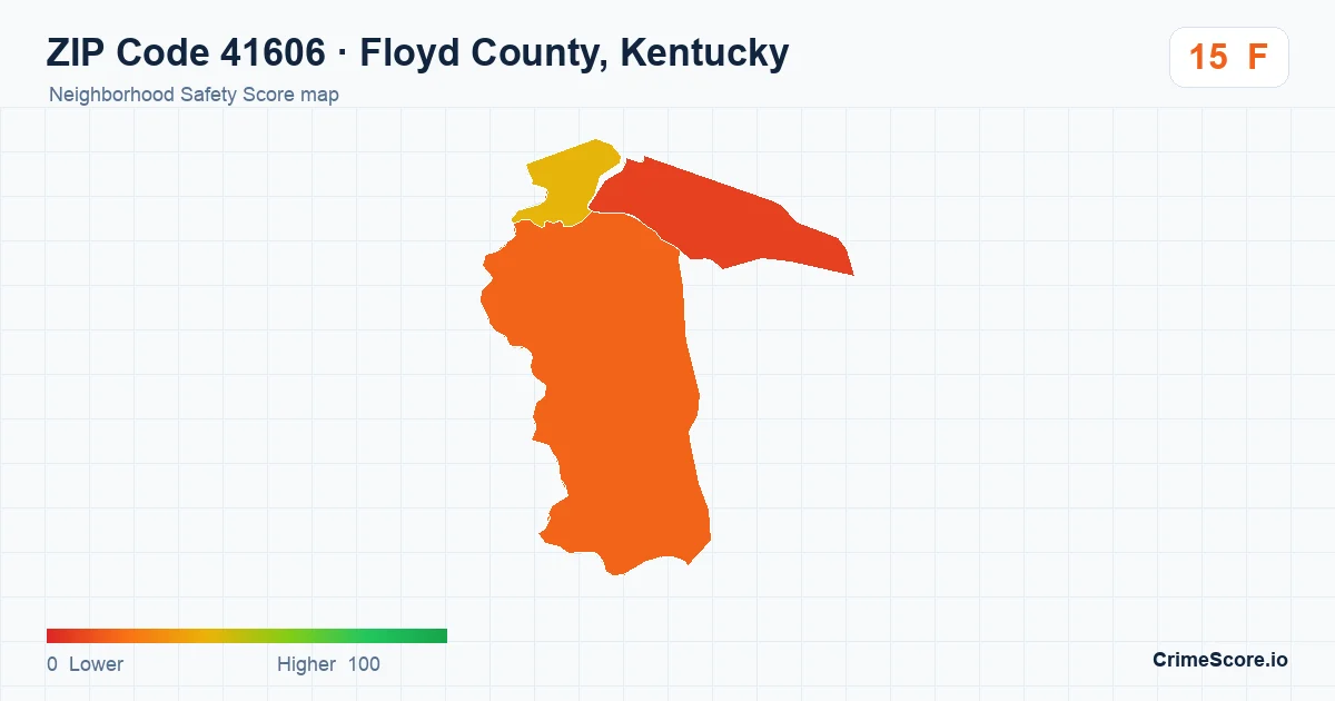 ZIP Code 41606 in Floyd County, Kentucky neighborhood Safety Score map
