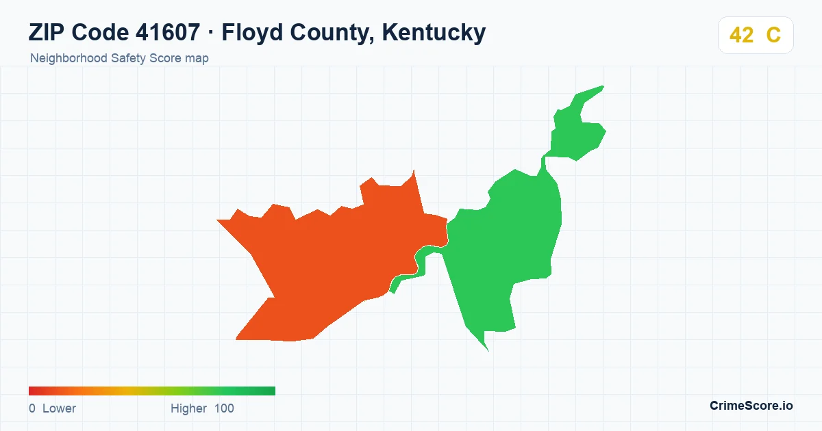 ZIP Code 41607 in Floyd County, Kentucky neighborhood Safety Score map