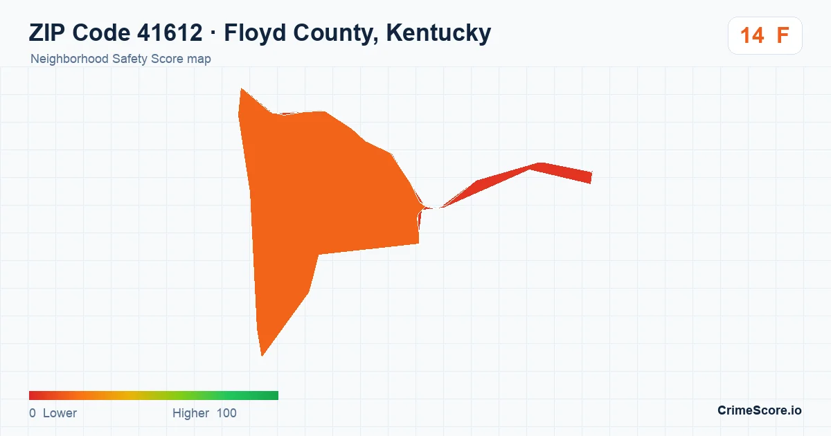 ZIP Code 41612 in Floyd County, Kentucky neighborhood Safety Score map