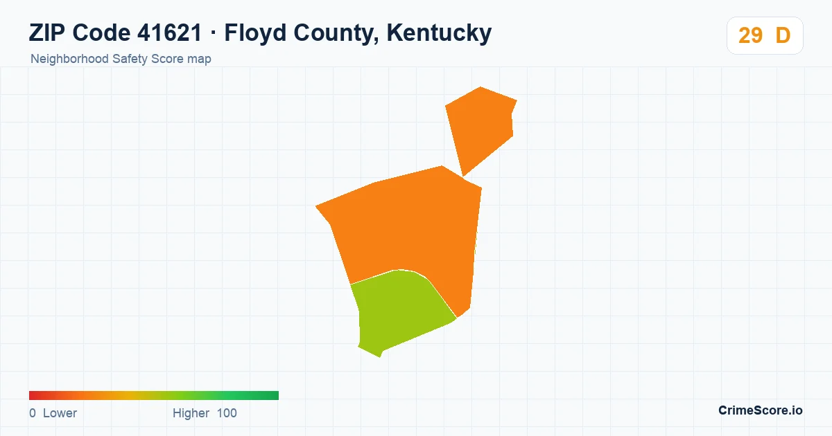 ZIP Code 41621 in Floyd County, Kentucky neighborhood Safety Score map