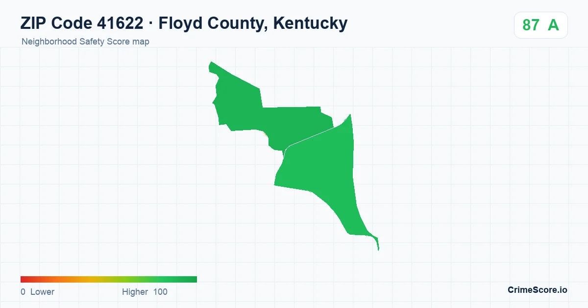 ZIP Code 41622 in Floyd County, Kentucky neighborhood Safety Score map