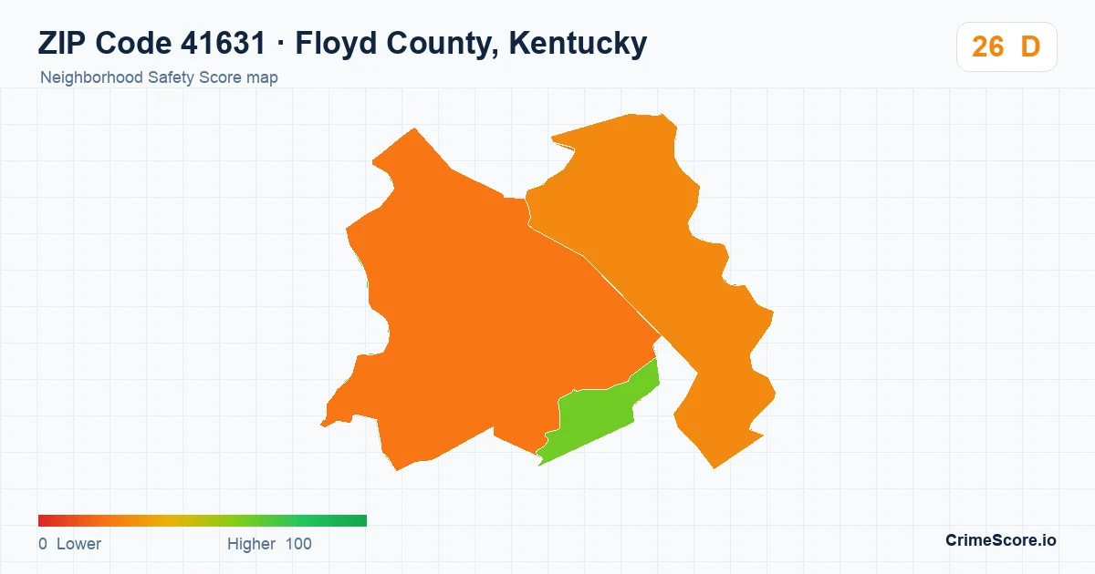 ZIP Code 41631 in Floyd County, Kentucky neighborhood Safety Score map