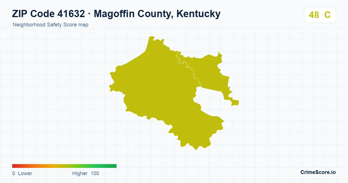 ZIP Code 41632 in Magoffin County, Kentucky neighborhood Safety Score map