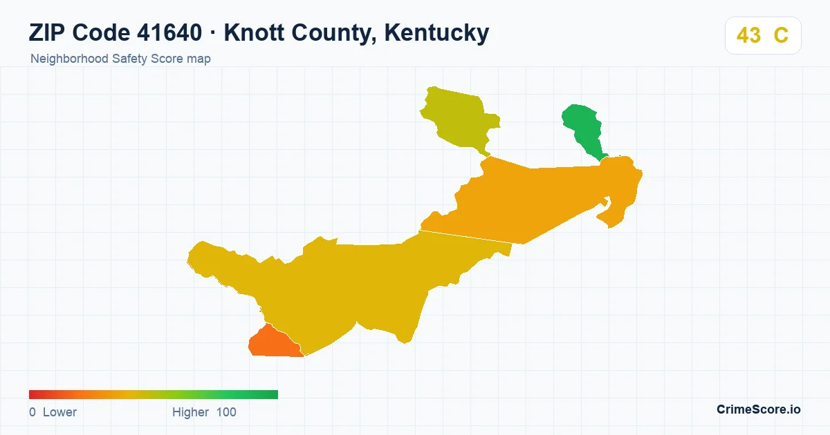 ZIP Code 41640 in Knott County, Kentucky neighborhood Safety Score map
