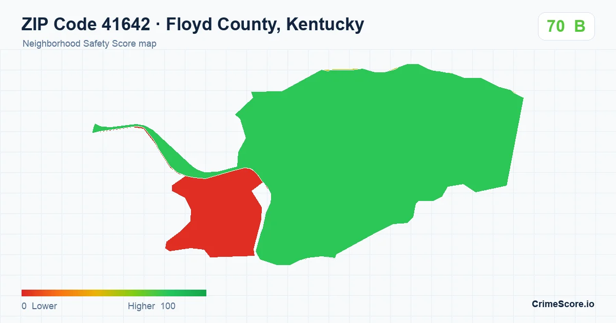 ZIP Code 41642 in Floyd County, Kentucky neighborhood Safety Score map