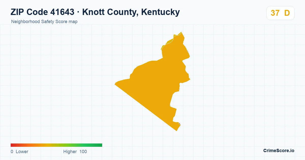 ZIP Code 41643 in Knott County, Kentucky neighborhood Safety Score map