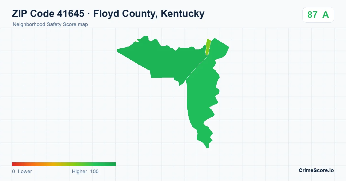 ZIP Code 41645 in Floyd County, Kentucky neighborhood Safety Score map