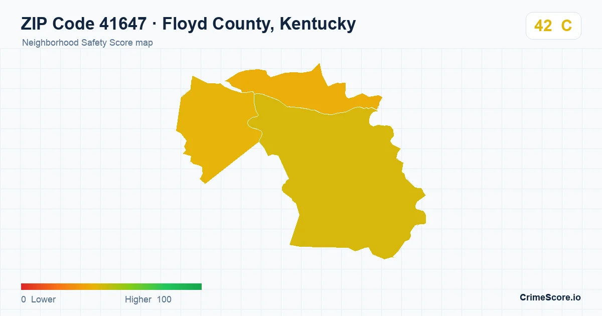 ZIP Code 41647 in Floyd County, Kentucky neighborhood Safety Score map
