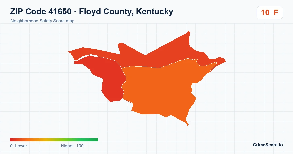 ZIP Code 41650 in Floyd County, Kentucky neighborhood Safety Score map