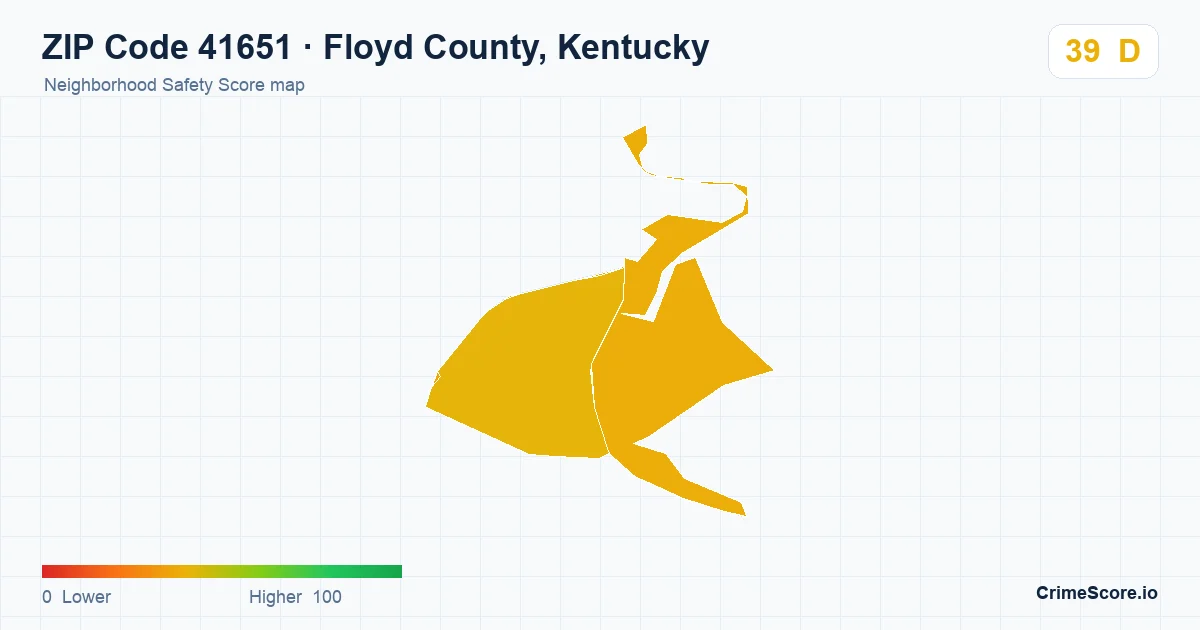 ZIP Code 41651 in Floyd County, Kentucky neighborhood Safety Score map
