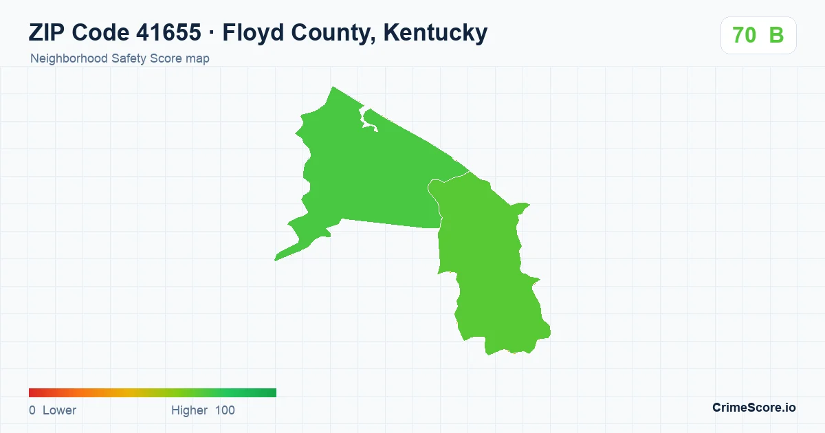 ZIP Code 41655 in Floyd County, Kentucky neighborhood Safety Score map