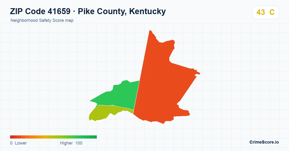 ZIP Code 41659 in Pike County, Kentucky neighborhood Safety Score map