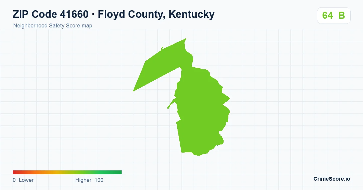 ZIP Code 41660 in Floyd County, Kentucky neighborhood Safety Score map