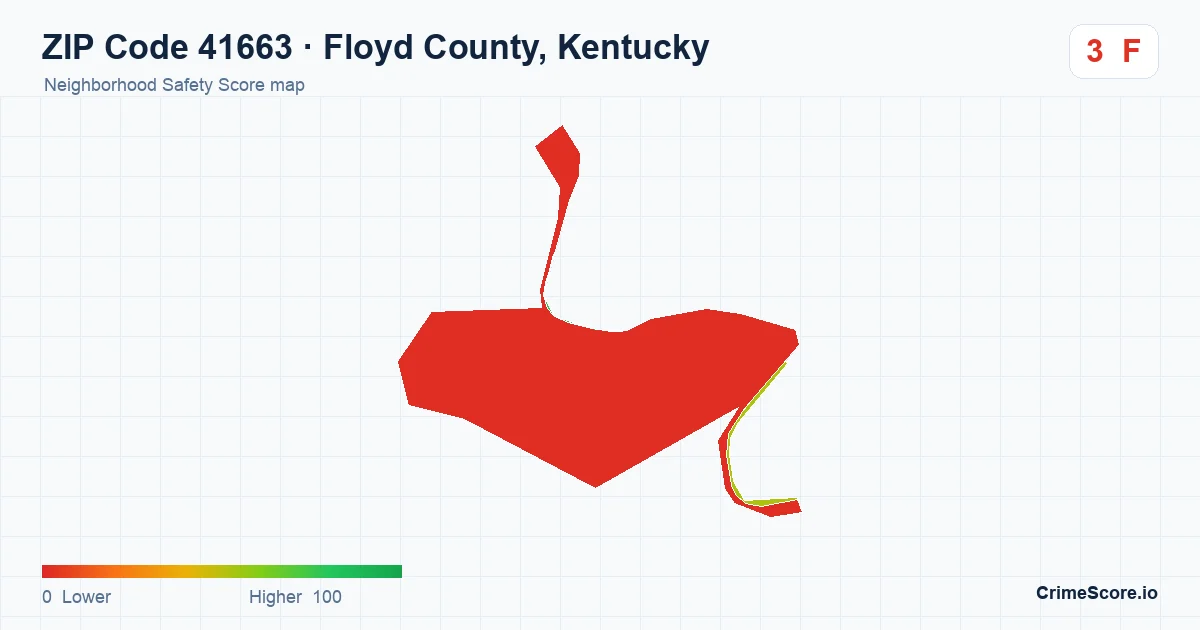 ZIP Code 41663 in Floyd County, Kentucky neighborhood Safety Score map