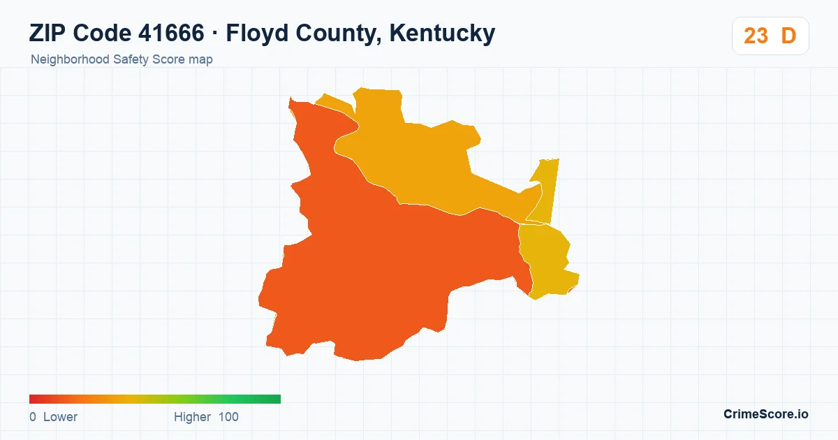 ZIP Code 41666 in Floyd County, Kentucky neighborhood Safety Score map