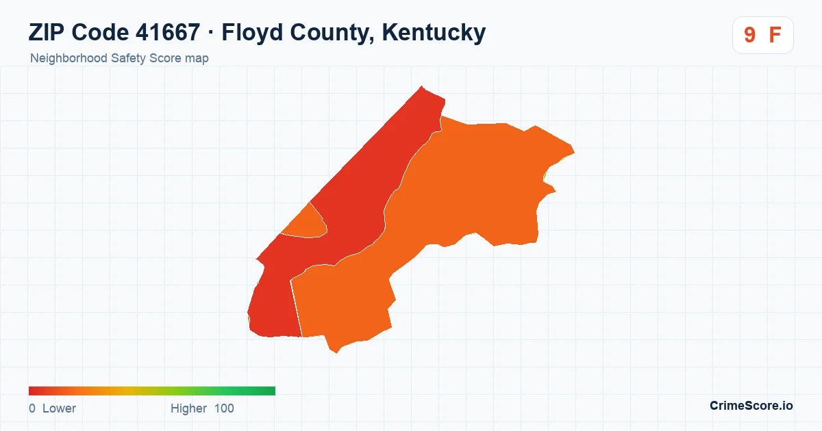 ZIP Code 41667 in Floyd County, Kentucky neighborhood Safety Score map