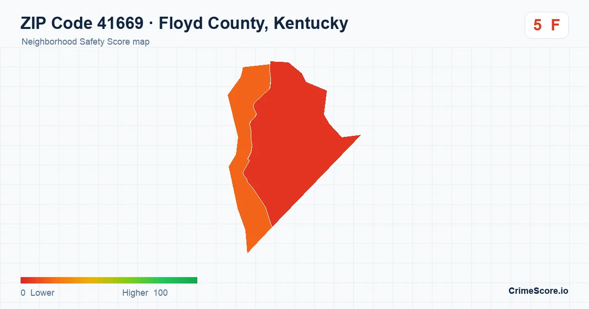 ZIP Code 41669 in Floyd County, Kentucky neighborhood Safety Score map