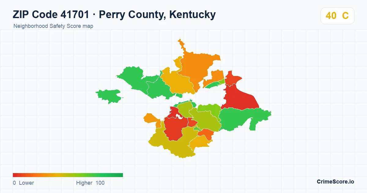 ZIP Code 41701 in Perry County, Kentucky neighborhood Safety Score map