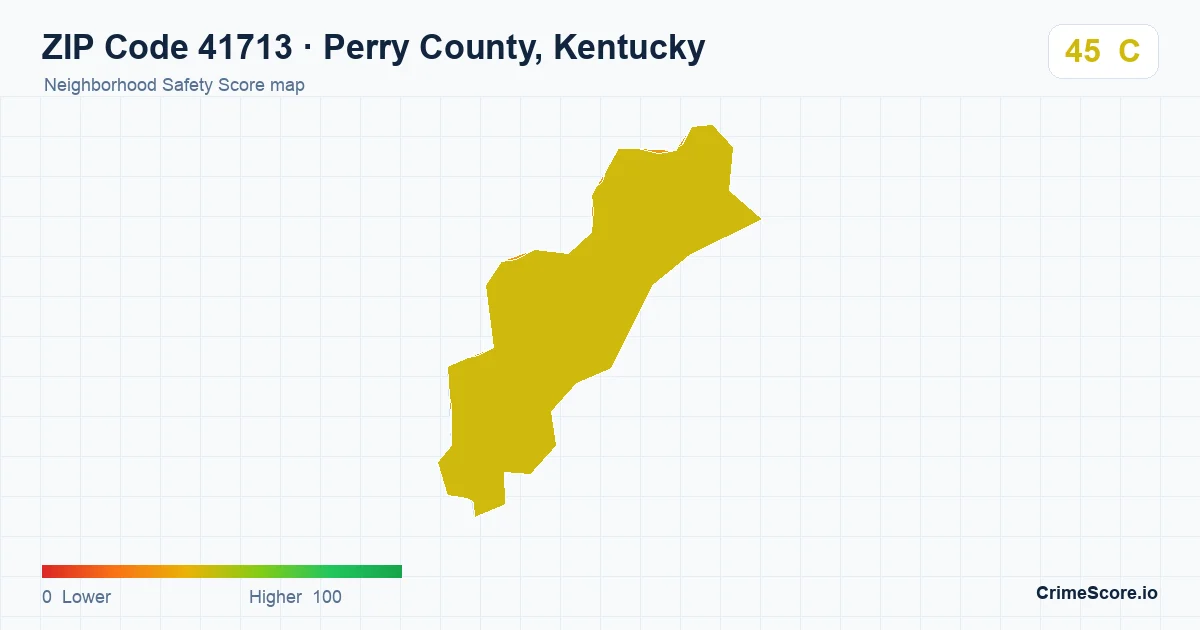 ZIP Code 41713 in Perry County, Kentucky neighborhood Safety Score map