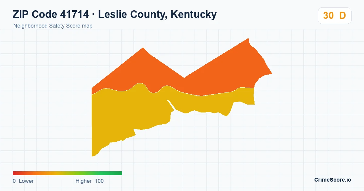 ZIP Code 41714 in Leslie County, Kentucky neighborhood Safety Score map