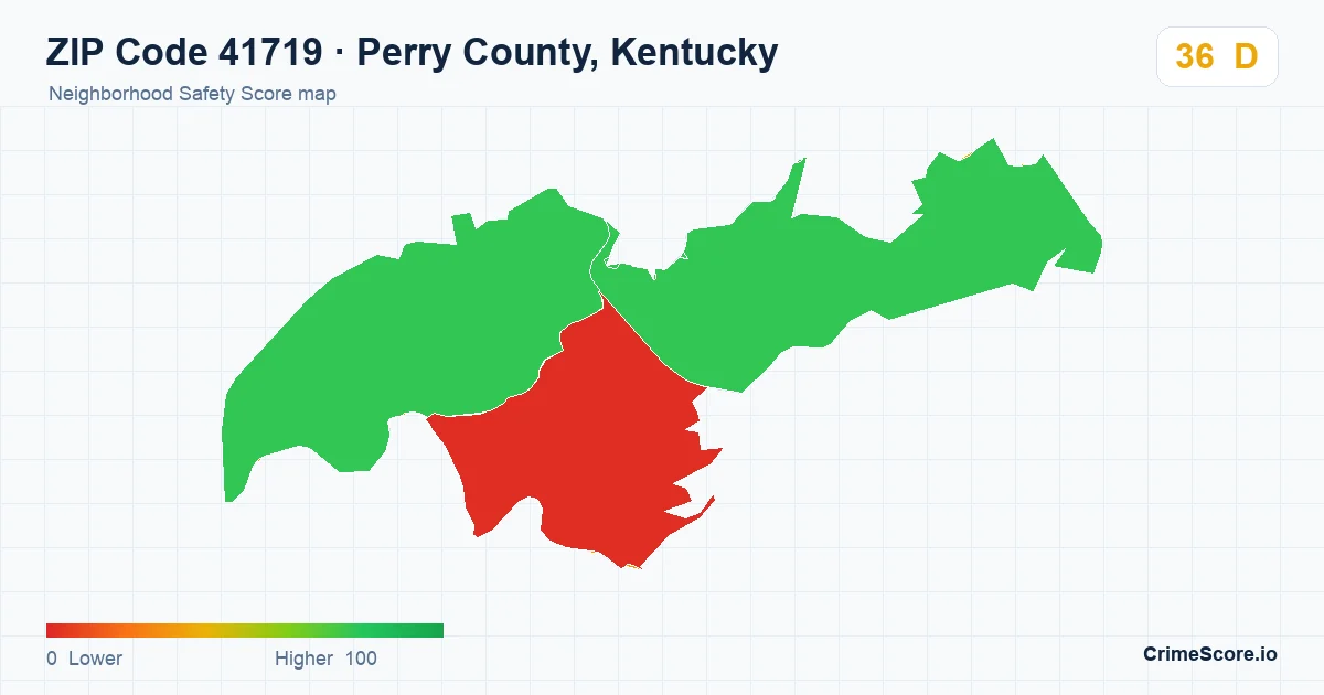 ZIP Code 41719 in Perry County, Kentucky neighborhood Safety Score map
