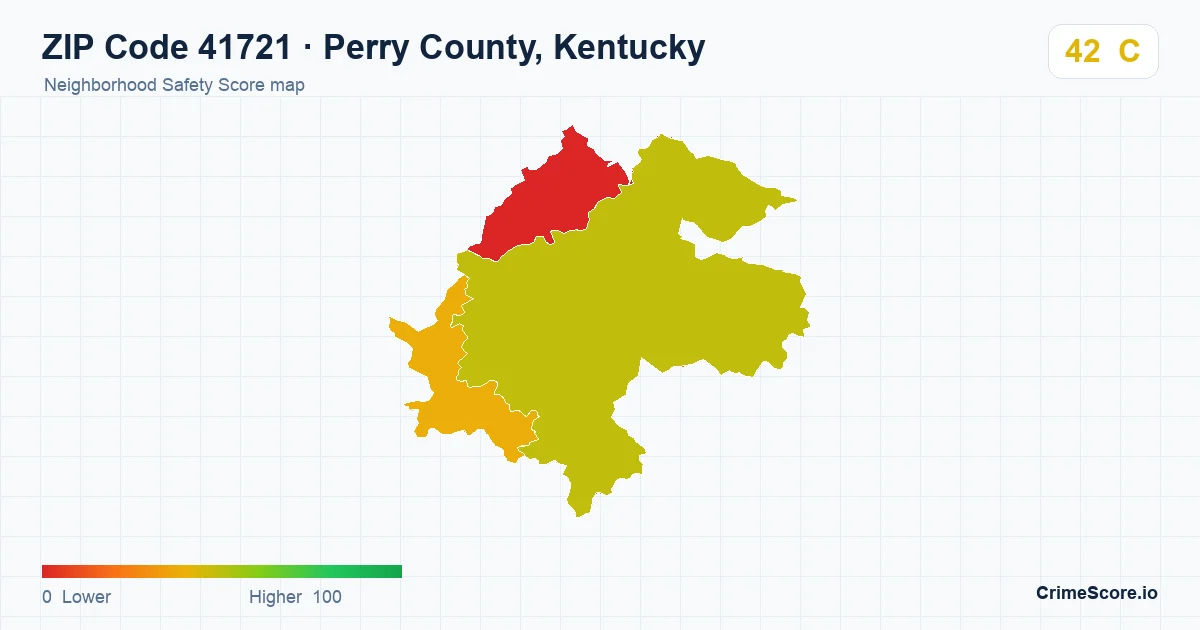 ZIP Code 41721 in Perry County, Kentucky neighborhood Safety Score map