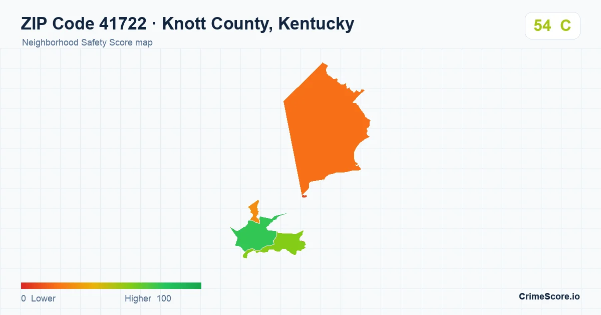 ZIP Code 41722 in Knott County, Kentucky neighborhood Safety Score map