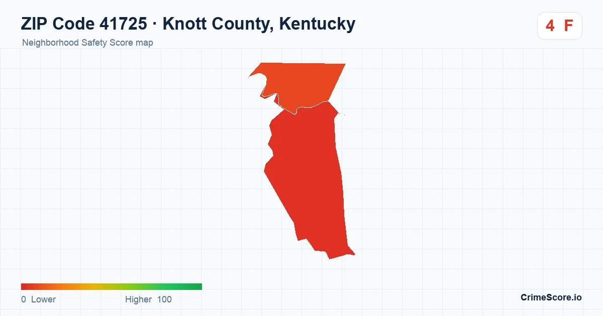 ZIP Code 41725 in Knott County, Kentucky neighborhood Safety Score map