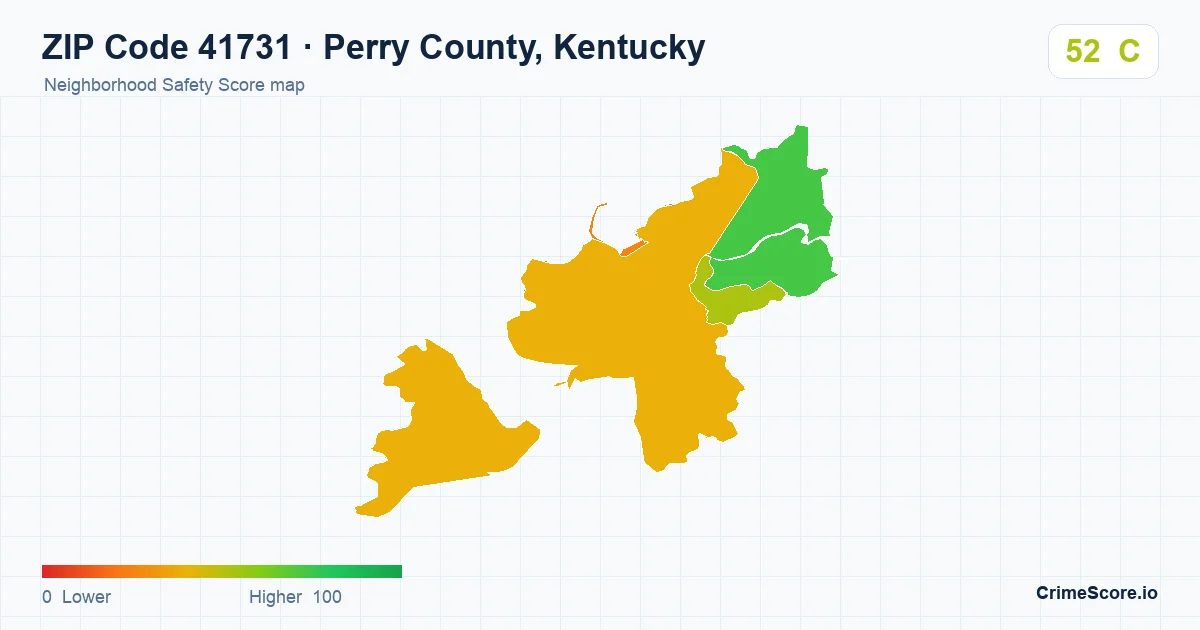 ZIP Code 41731 in Perry County, Kentucky neighborhood Safety Score map