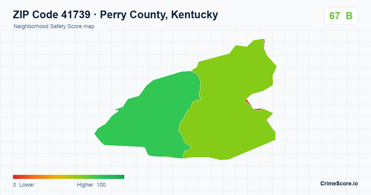 ZIP Code 41739 in Perry County, Kentucky neighborhood Safety Score map
