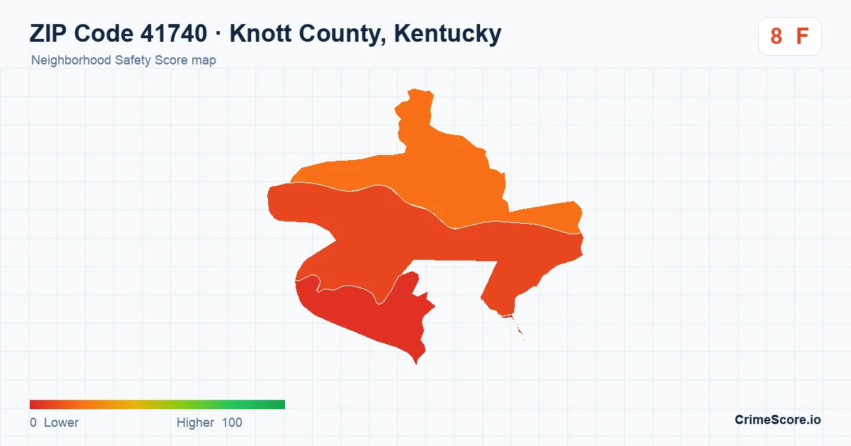 ZIP Code 41740 in Knott County, Kentucky neighborhood Safety Score map