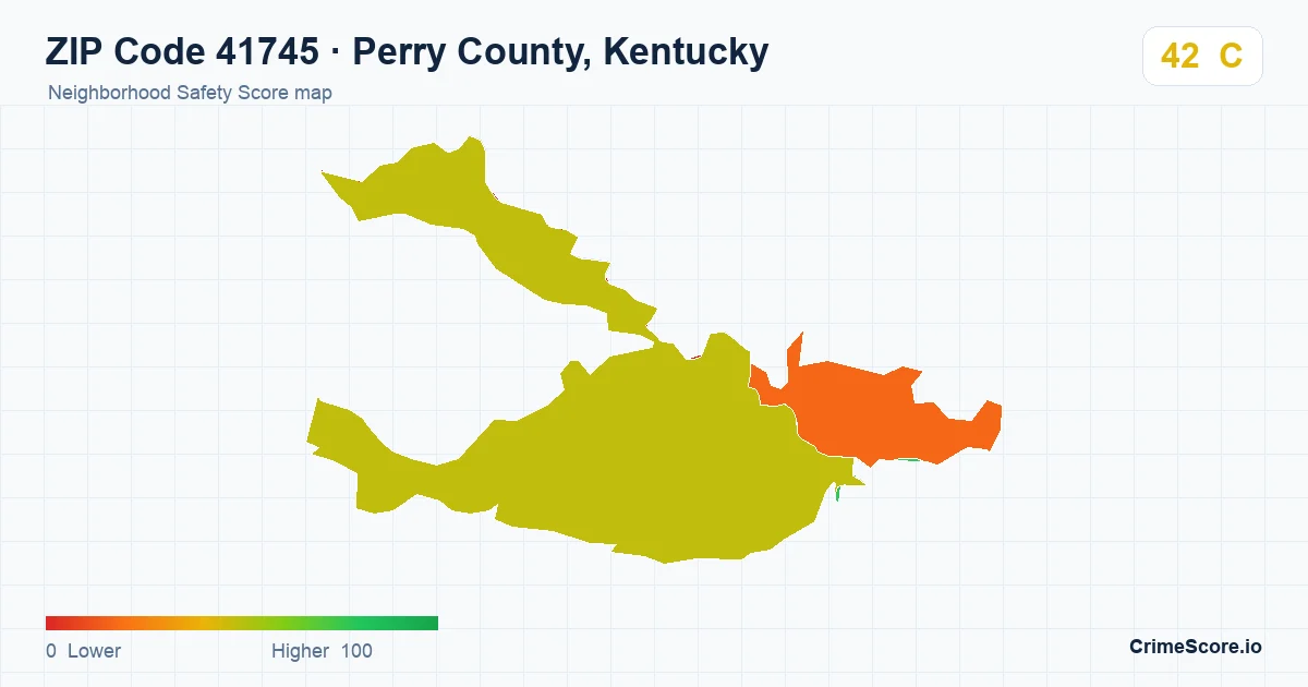 ZIP Code 41745 in Perry County, Kentucky neighborhood Safety Score map