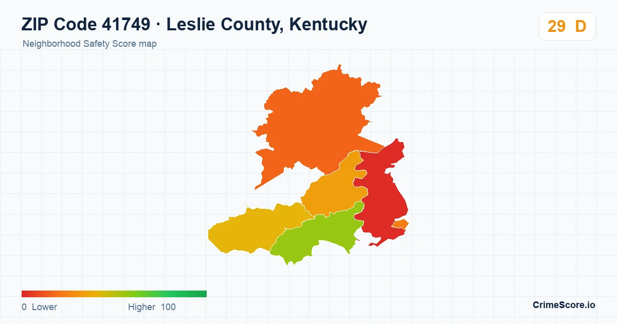 ZIP Code 41749 in Leslie County, Kentucky neighborhood Safety Score map