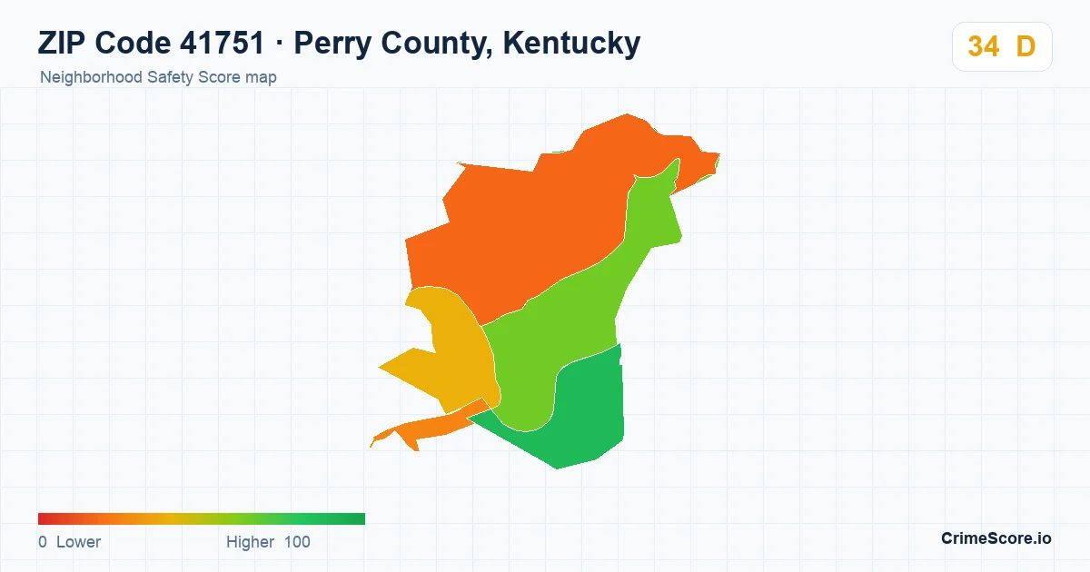 ZIP Code 41751 in Perry County, Kentucky neighborhood Safety Score map