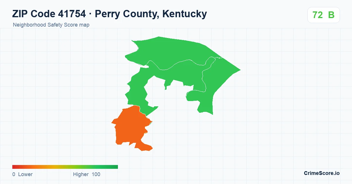 ZIP Code 41754 in Perry County, Kentucky neighborhood Safety Score map
