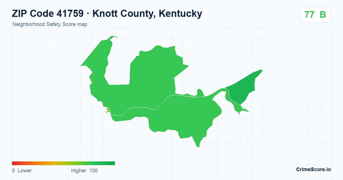 ZIP Code 41759 in Knott County, Kentucky neighborhood Safety Score map
