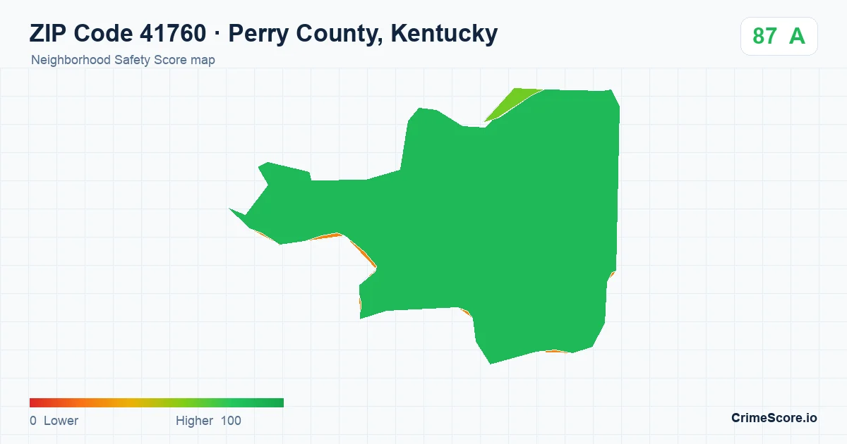 ZIP Code 41760 in Perry County, Kentucky neighborhood Safety Score map