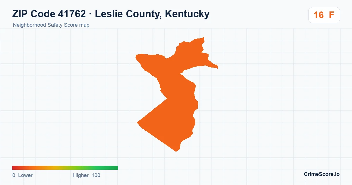 ZIP Code 41762 in Leslie County, Kentucky neighborhood Safety Score map