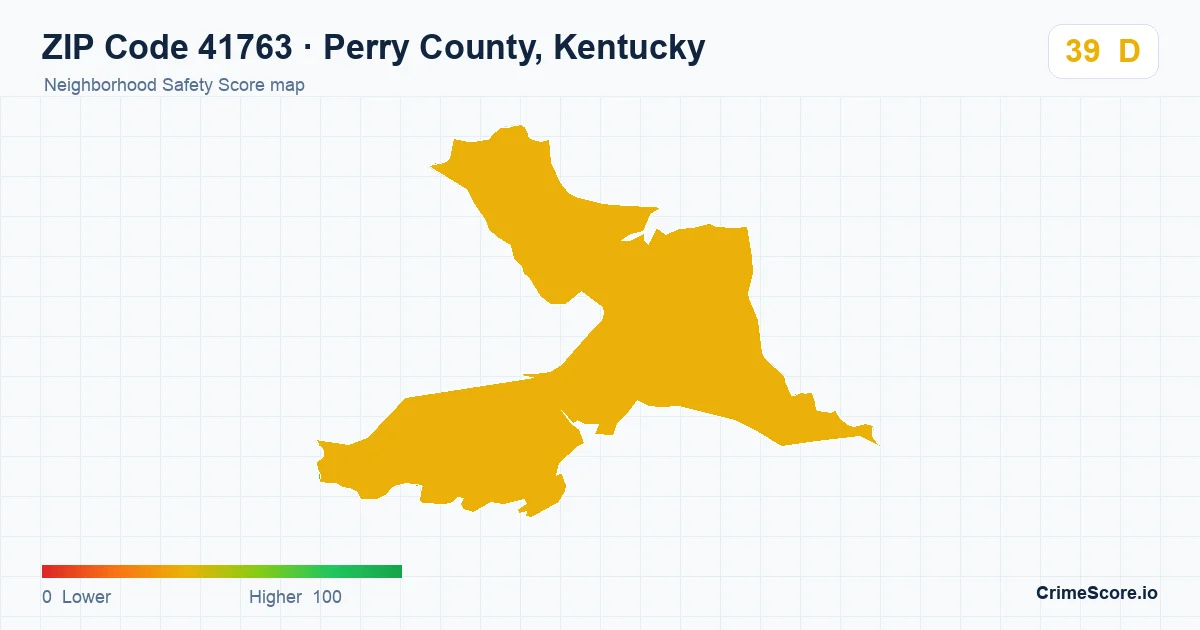 ZIP Code 41763 in Perry County, Kentucky neighborhood Safety Score map