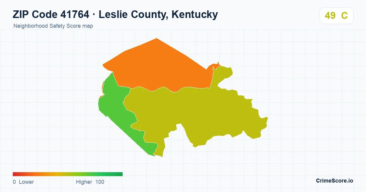 ZIP Code 41764 in Leslie County, Kentucky neighborhood Safety Score map