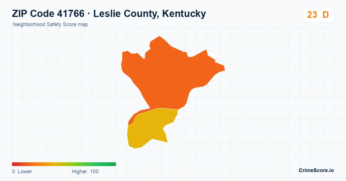 ZIP Code 41766 in Leslie County, Kentucky neighborhood Safety Score map