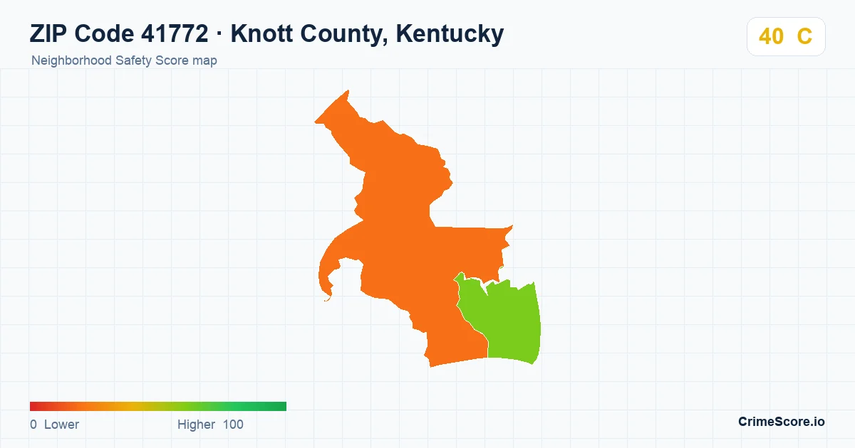 ZIP Code 41772 in Knott County, Kentucky neighborhood Safety Score map