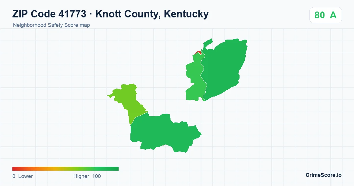 ZIP Code 41773 in Knott County, Kentucky neighborhood Safety Score map