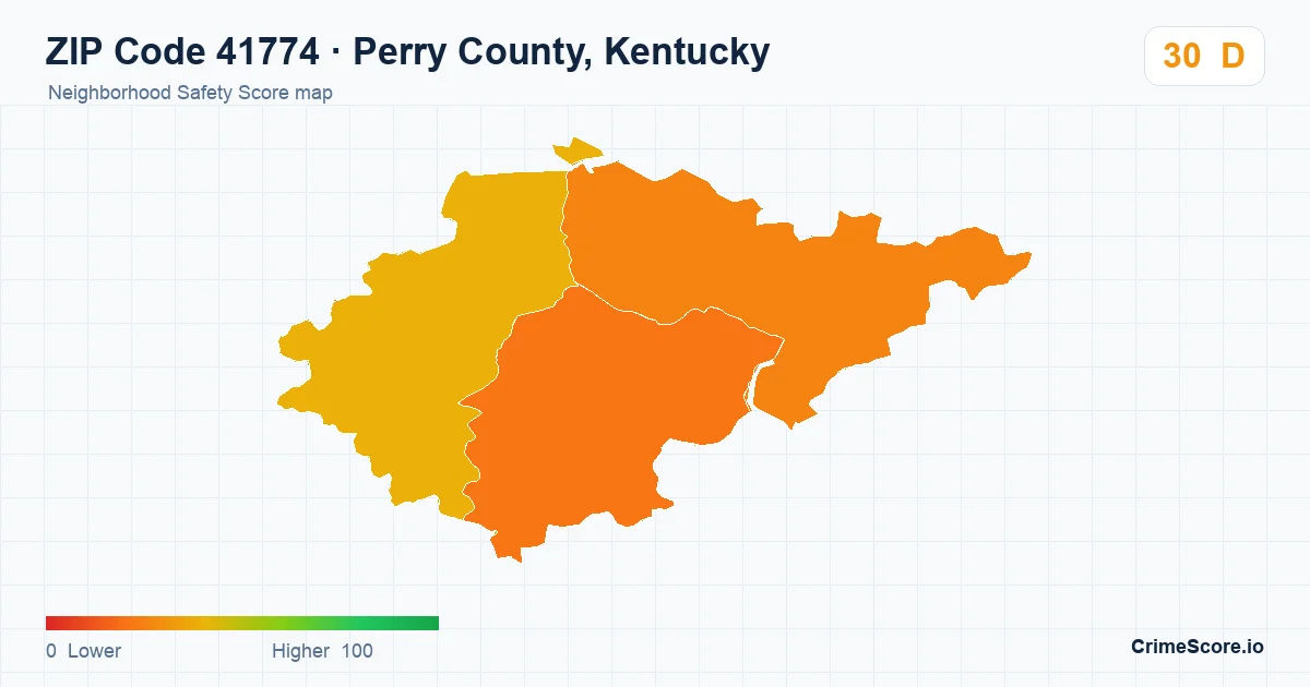 ZIP Code 41774 in Perry County, Kentucky neighborhood Safety Score map