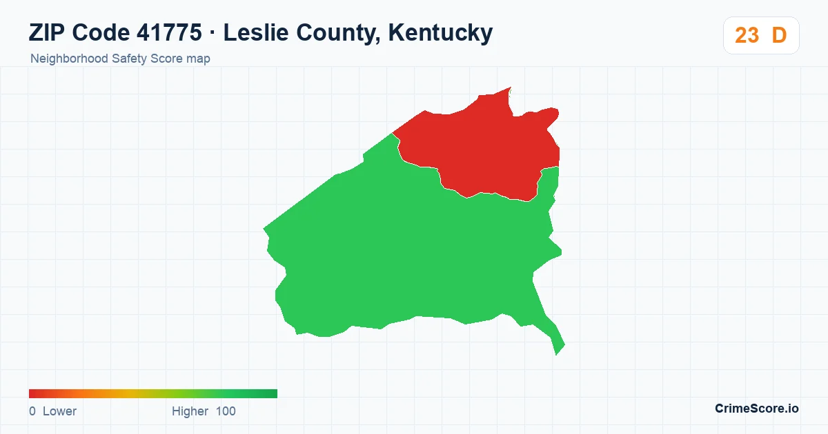 ZIP Code 41775 in Leslie County, Kentucky neighborhood Safety Score map