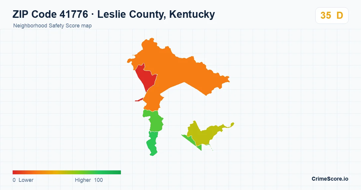 ZIP Code 41776 in Leslie County, Kentucky neighborhood Safety Score map