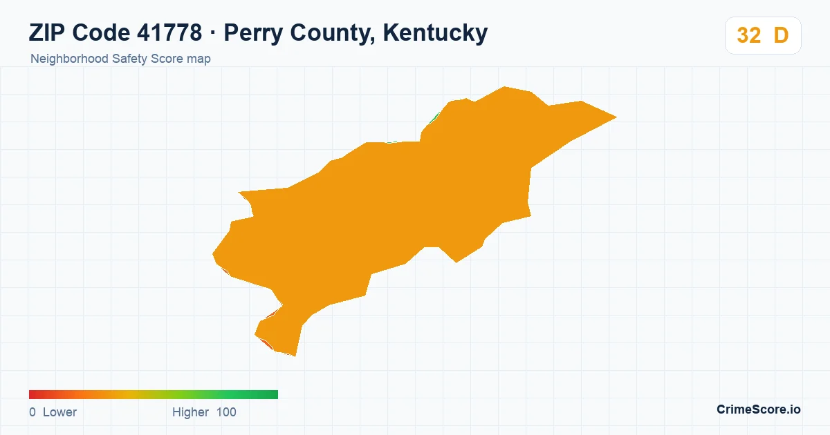 ZIP Code 41778 in Perry County, Kentucky neighborhood Safety Score map