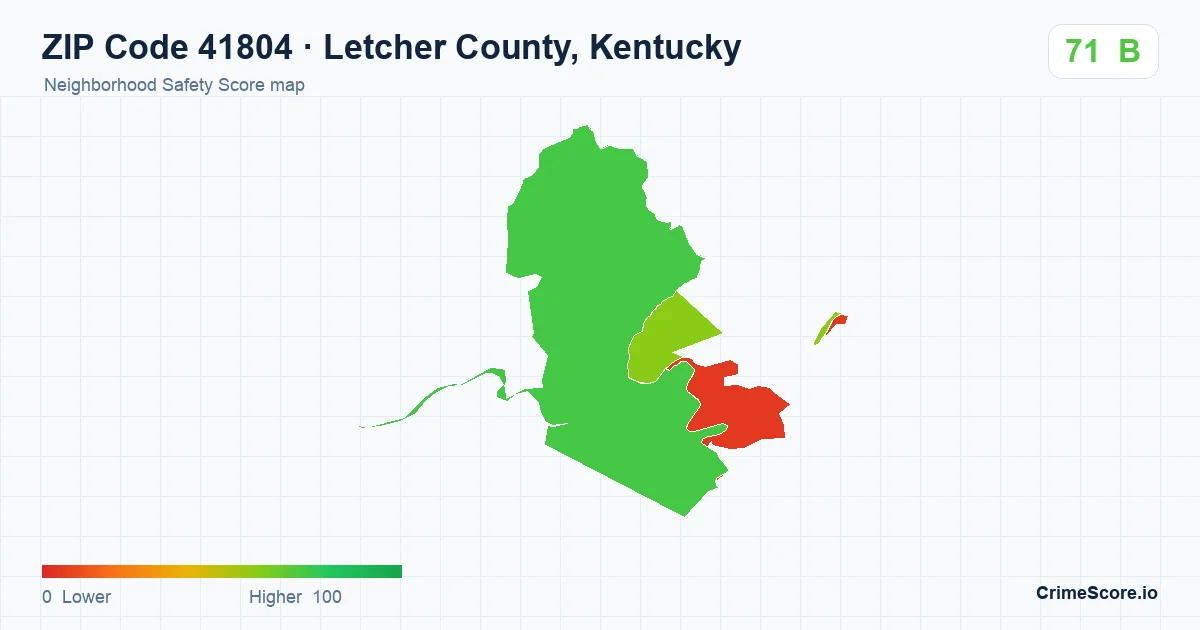 ZIP Code 41804 in Letcher County, Kentucky neighborhood Safety Score map