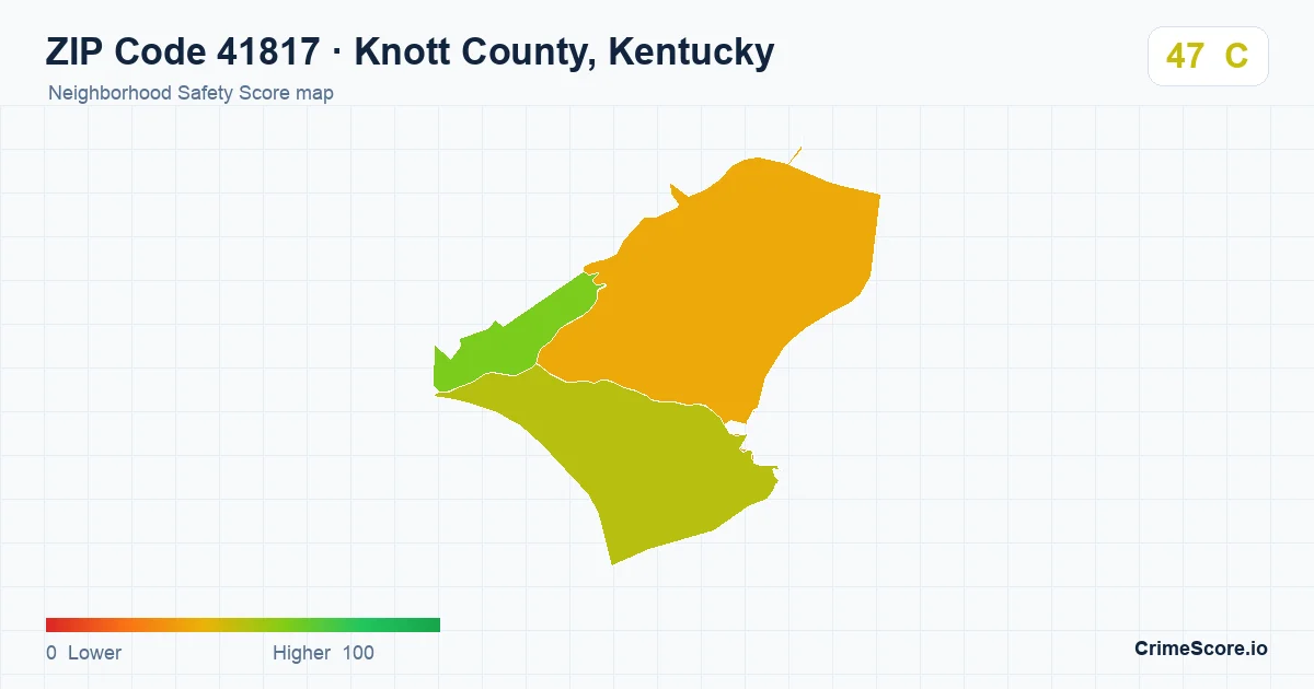 ZIP Code 41817 in Knott County, Kentucky neighborhood Safety Score map